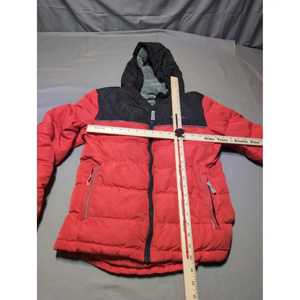Eddie Bauer Kids Puffer Jacket L (14) Red Black Sherpa Lined‎ Hooded Coat
